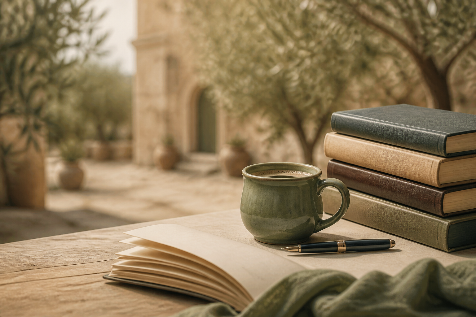 Books, pen, and the writing platform
